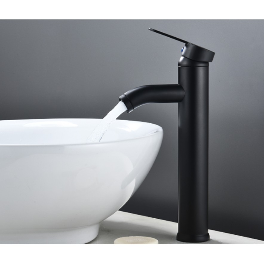 Vòi lavabo nóng lạnh tròn - màu đen dùng cho lavabo đặt bàn