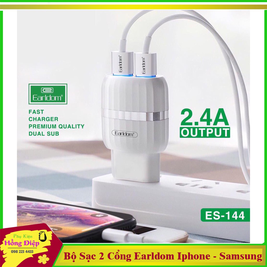 Bộ Sạc Nhanh 2 Cổng Earldom Es-144 Cho Iphone-Samsung-Oppo....(Chính Hãng)