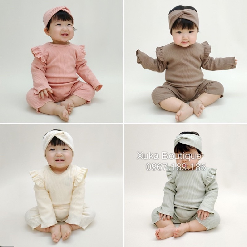 Bộ Body kèm Tuban Cho Bé 0-2 tuổi style Hàn Quốc Cotton mềm dài tay thu đông