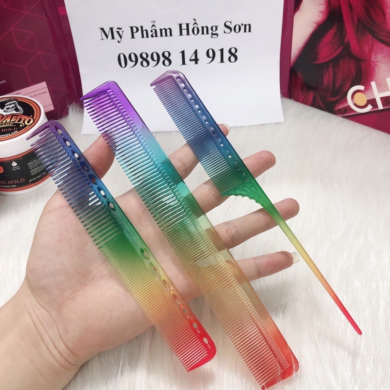 Lược chia vạch 7 màu , lược cắt tóc năm YS bản 18cm , lược cắt tóc nam 7 màu chiệu nhiệt cao cấp