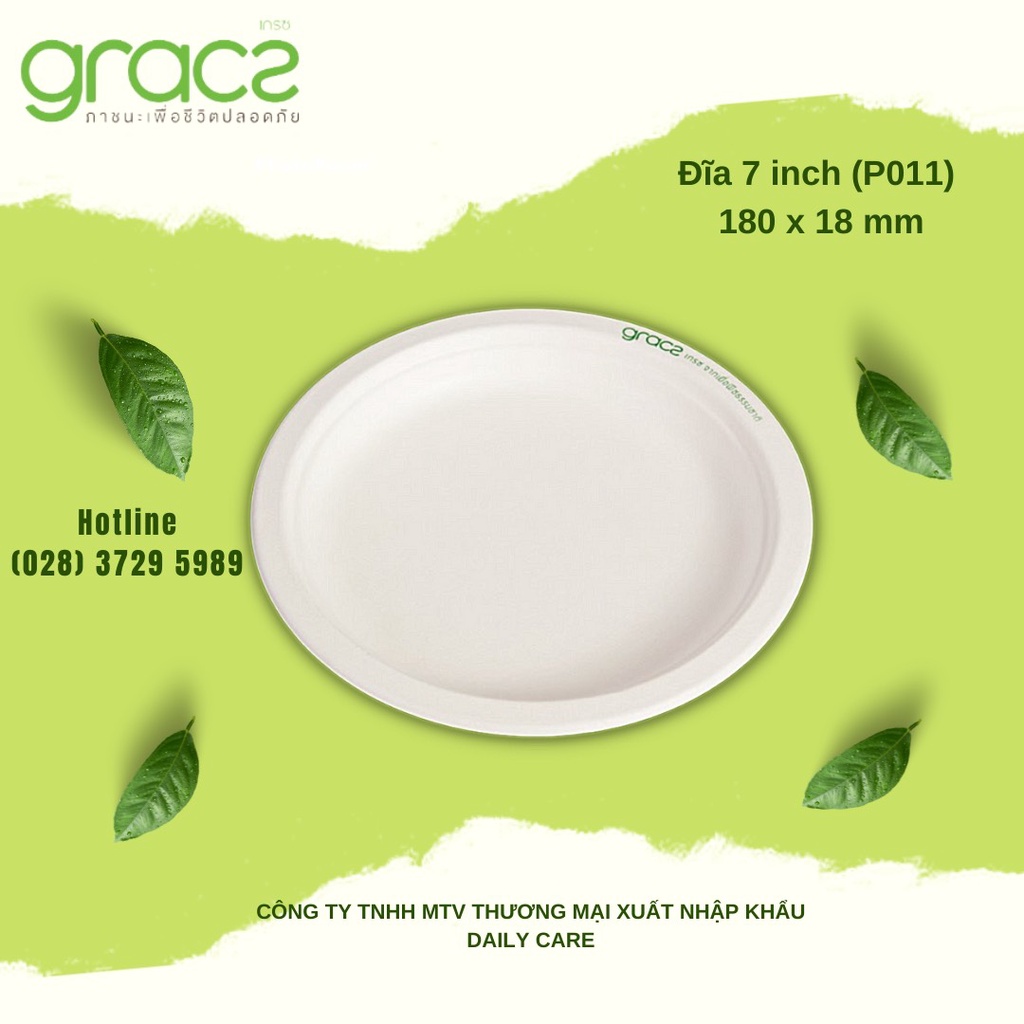 50 Đĩa tròn bã mía Thái Lan 7 inch  - thương hiệu Gracz