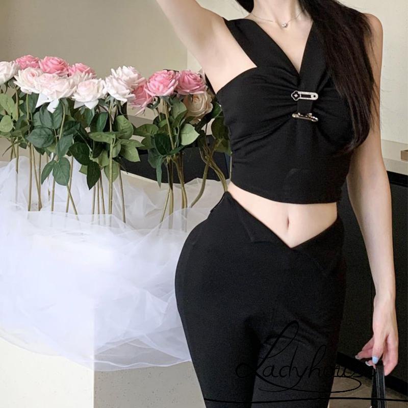 Áo Crop Top Hai Dây Cổ Chữ V Màu Trơn Thời Trang Dành Cho Nữ