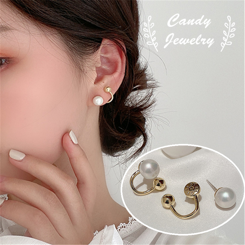 Khuyên tai đính ngọc trai nhân tạo phong cách Hàn Quốc thời trang thanh lịch