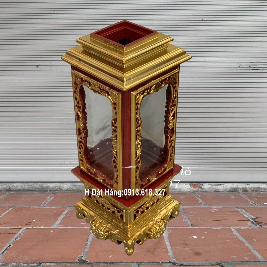 Cặp đèn thờ gia tiên bày gian thờ trang trí gỗ mít cao 70cm