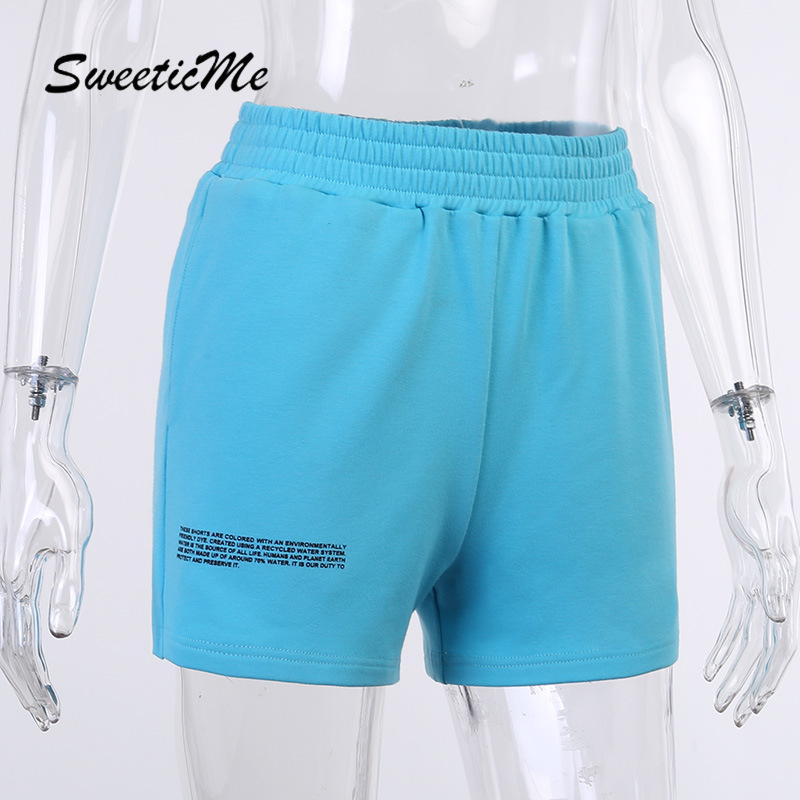 Quần Short Nữ Lưng Thun Màu Trơn In Chữ Tiếng Anh Sweeticme
