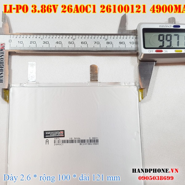 Pin Li-Po 3.86V 4900mAh 26A0C1 26100121 24100121 (Lithium Polymer) cho Máy Tính Bảng, Tablet, Điện Thoại, Laptop