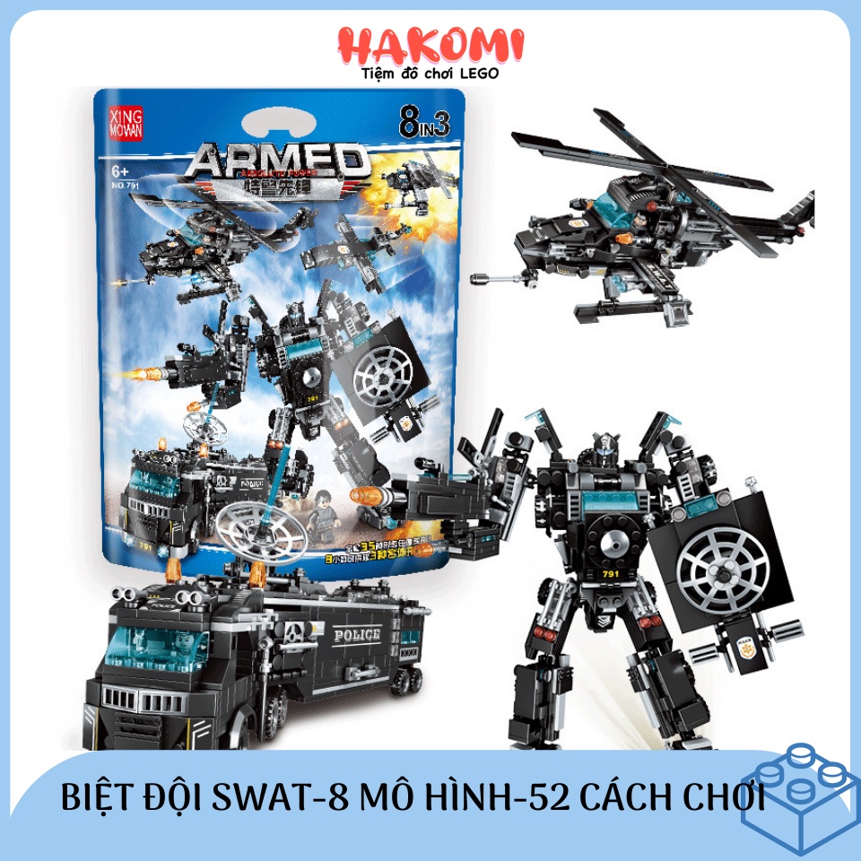 [820 Chi Tiết] Đồ Chơi Lego Robot Quân Đội, Máy Bay Trực Thăng Chiến Đấu, Mô Hình Biệt Đội Swat