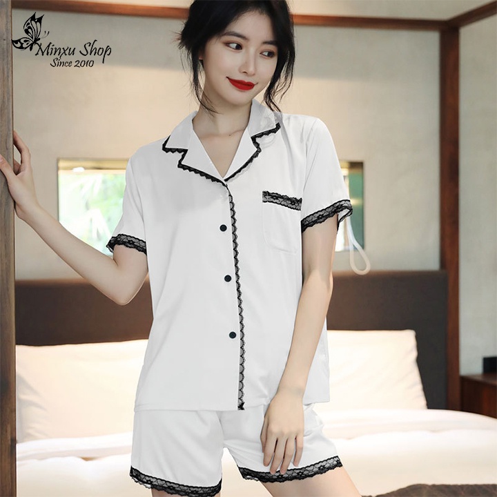 Bộ pijama lụa cao cấp, bộ đồ CỘC TAY QUẦN ĐÙI MÁT MẺ nữ tính phong cách Hàn Quốc Mã PE