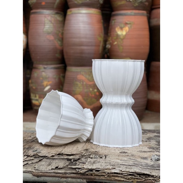 Chậu nhựa Lồng Đèn tráng men giả sứ 2 size trồng hoa, cây cảnh siêu xinh, bền, xịn