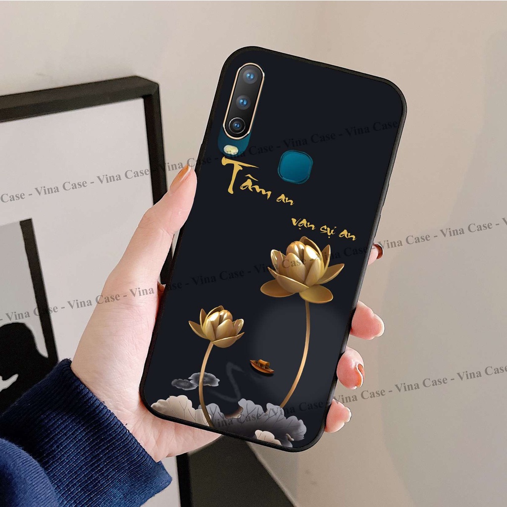 Ốp kính Vivo U10 - Y12 - Y15 - Y17 - Y11 - Y19 - Y15s - Y85 - Y91 in hình hoa sen tâm an chất liệu kính sáng bóng