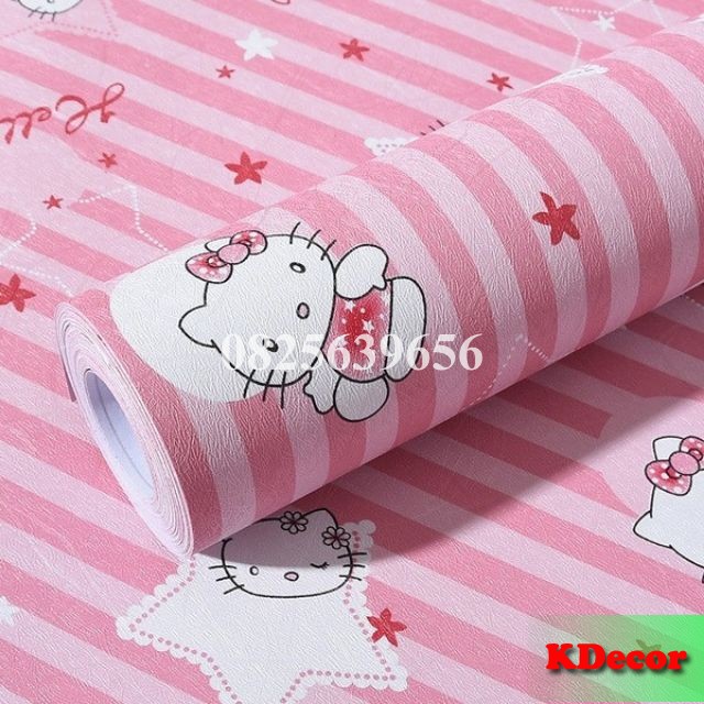 [ẢNH DÁN THẬT] 10m Giấy dán tường KITTY HỒNG có sẵn keo khổ rộng 45cm