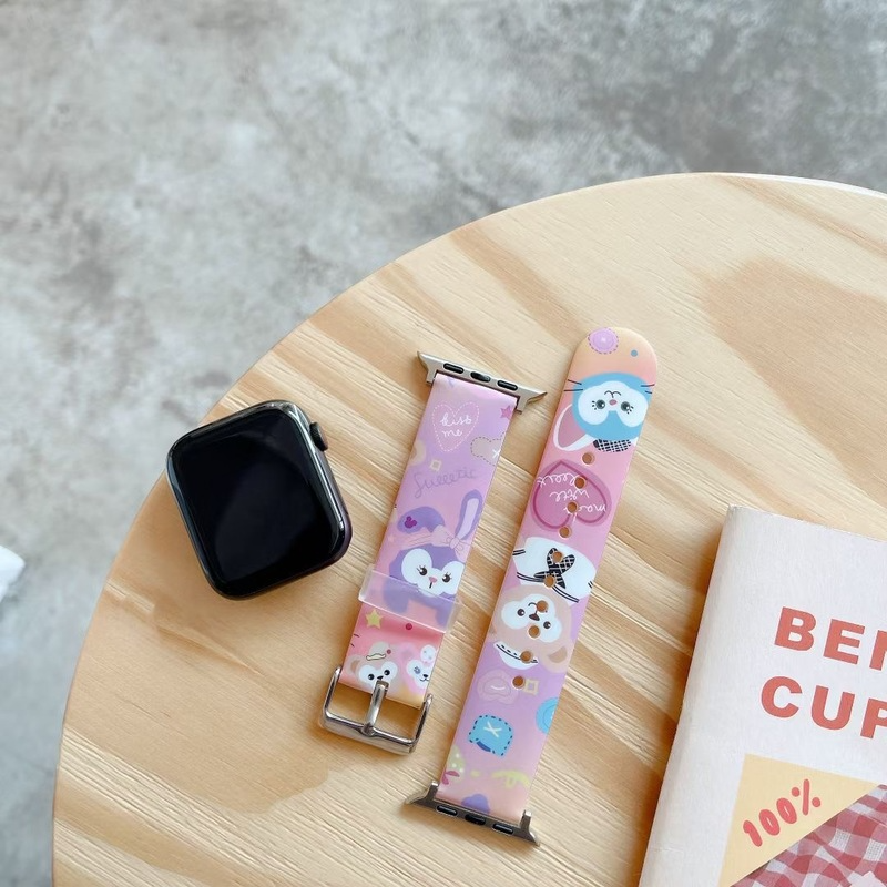 Dây đeo silicon in hoạt hình thích hợp cho đồng hồ thông minh Apple Watch dòng 1/2/3/4/5/6/Se Iwatch 38/40/42/44mm