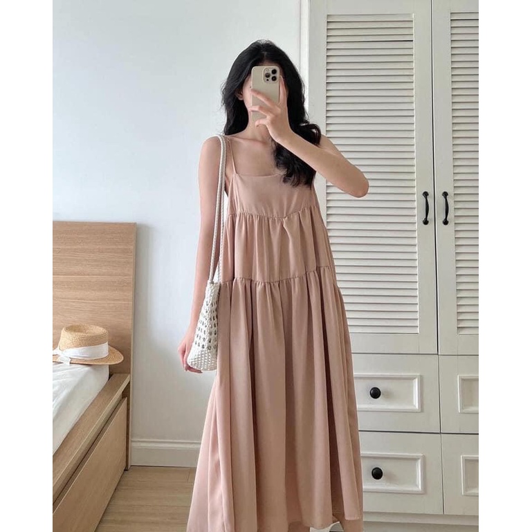 Váy đầm hai dây maxi xòe tầng đi biển về 4 màu cực đẹp  MIALA