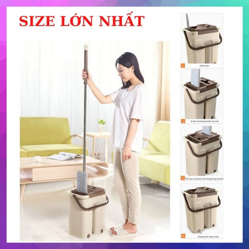 Bộ cây lau nhà 2 ngăn,chổi lau nhà thông minh tự vắt TẶNG Kèm 2 miếng lau siêu sạch