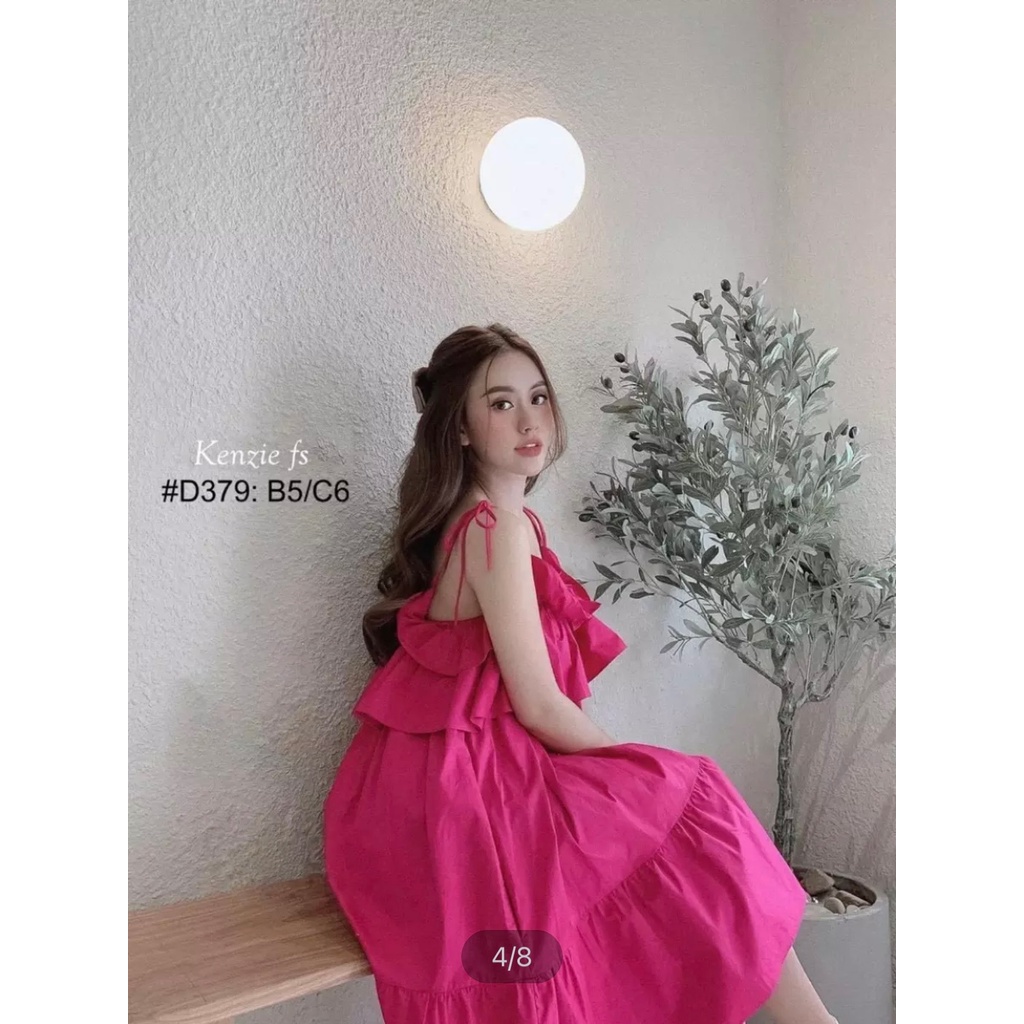 Đầm maxi đi biển váy 2 dây bèo ngực thắt nơ vai sợi nhỏ