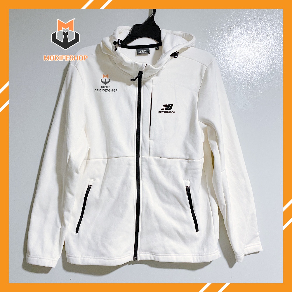 Áo Khoác NB có nón Full Zip Unisex Nam Nữ màu trắng - Modife Shop