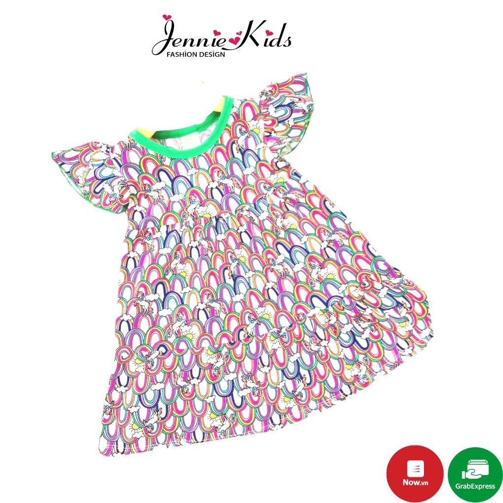 Váy đầm bé gái tay cánh tiên vải cotton xuất Jennie kids thoáng mát cho bé J409