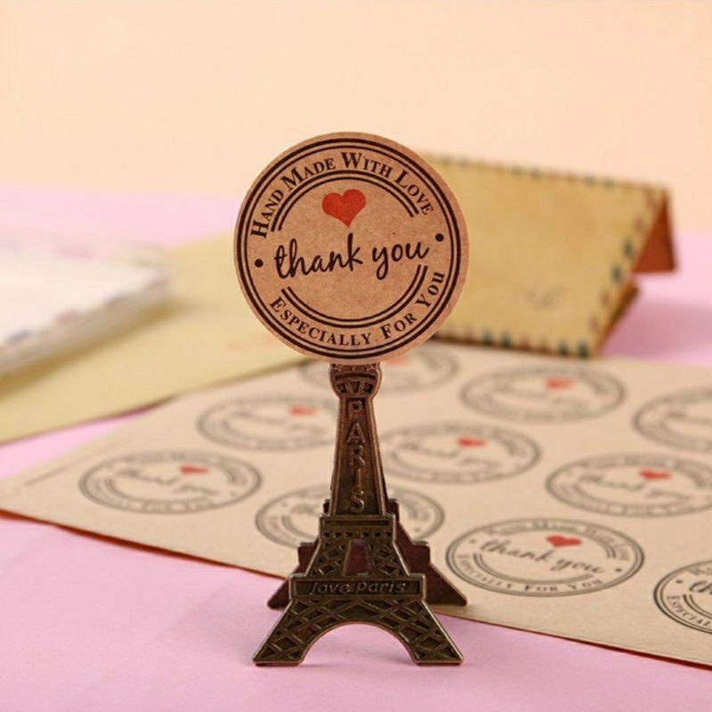 tem dán handmade tim thank you nền tròn kraft 2.5cm