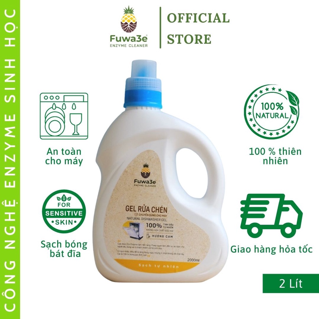 Nước rửa chén cho máy rửa chén bát Fuwa3e hữu cơ enzyme  sinh học dạng gel 2L