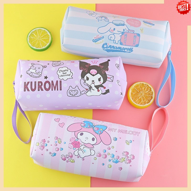 SANRIO Hộp Đựng Bút Bằng Da PU Họa Tiết Hoạt Hình Kuromi Melody Đáng Yêu