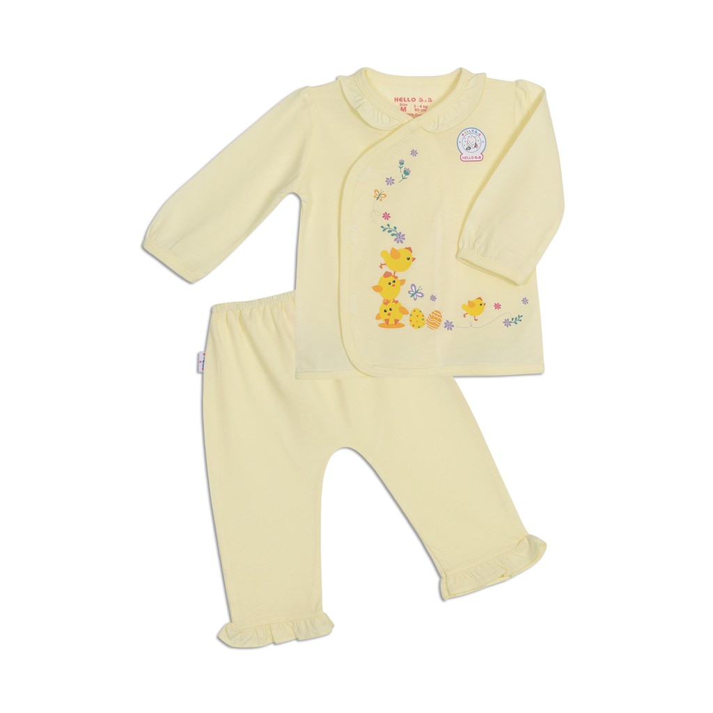 Bộ đồ sơ sinh cài xéo bé gái tay dài 1319- HELLO B&amp;B
