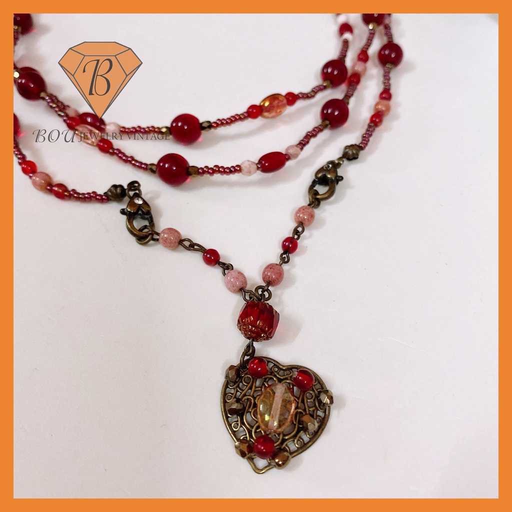 VÒNG CỔ ĐÁ KẾT HỢP PHA LÊ SECONDHAND TRANG SỨC SI NHẬT BẢN BOU JEWELRY VINTAGE MÃ VC352