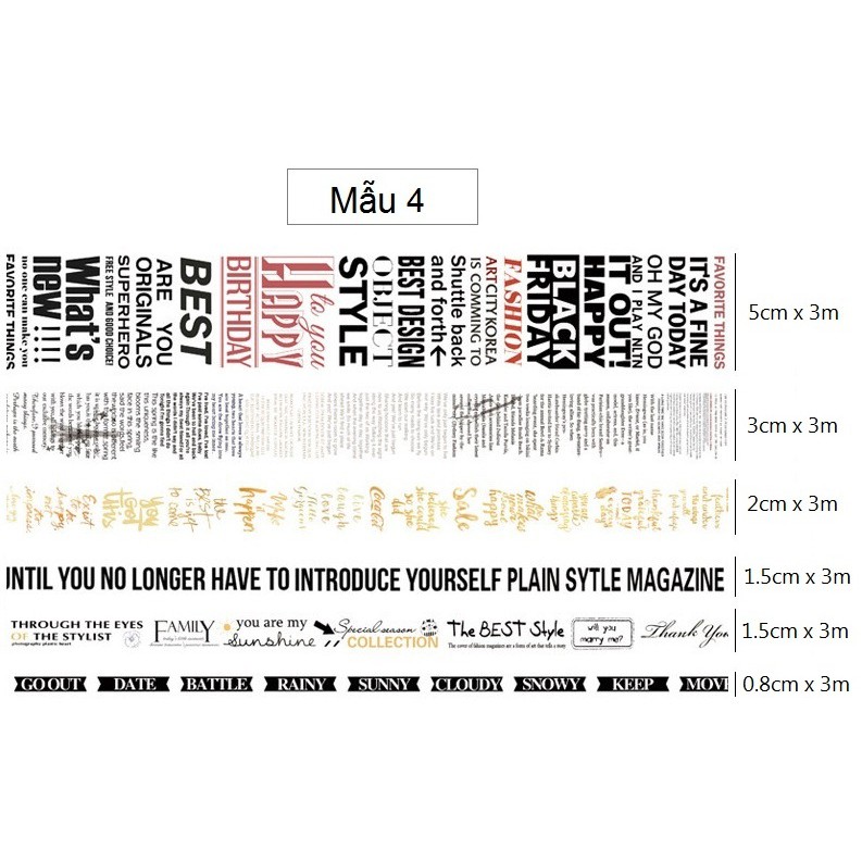 Set băng dính washi tape trang trí planner scrapbook WST111