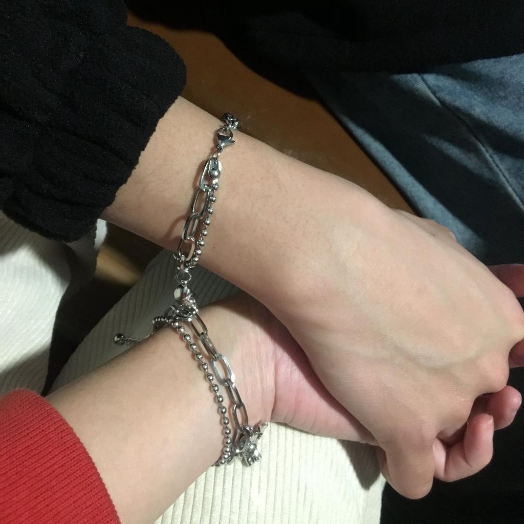 Set 2 Vòng Tay Hai Lớp Khóa Nam Châm Mặt Hình Trái Tim Phi Hành Gia Cho Cặp Đôi