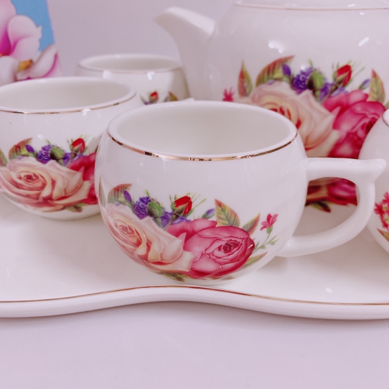 Bộ ấm chén hoa hồng sứ cao cấp Huydecor