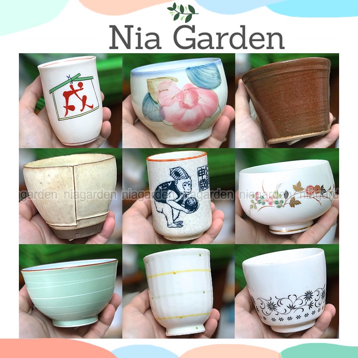 (G139) Chậu sứ trồng sen đá xương rồng gốm sứ Nhật Bản mini (đã khoan lỗ) Nia Garden GSN