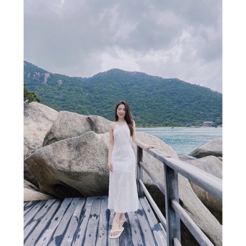 MAXI CHẤT THUN GỢN SÓNG DÂY ĐAN LƯNG