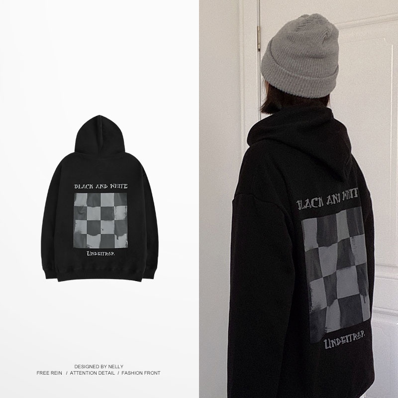 Áo hoodie Nelly nỉ lót lông in hình "Black and white" áo nỉ (NELLY)
