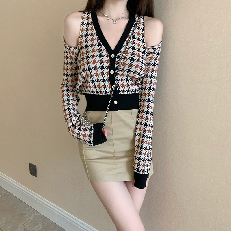 Áo Cardigan Dệt Kim Tay Dài Hở Vai Thiết Kế Mới 2021 Dành Cho Nữ