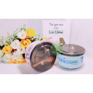 TÔ ĂN MÌ INOX 2 LỚP HỌA TIẾT HOẠT HÌNH CÓ NẮP KÈM MUỖNG