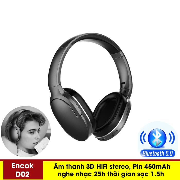 Tai Nghe Không Dây Chụp Tai Encok D02 Bluetooth 5.0 - Tai Nghe Chụp Tai Cao Cấp Âm Thanh Hifi Stereo Pin 450mah Nghe 25h