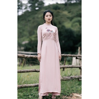 MINX - Áo Dài Lụa Thêu Hồng Hạc
