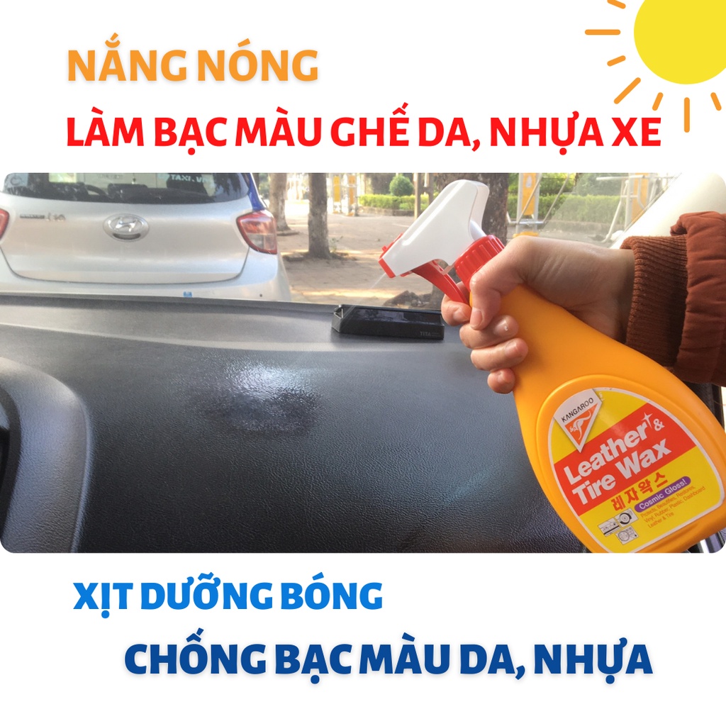 Phục hồi nhựa nhám, xịt bóng da, nhựa, lốp xe, đánh bóng đa năng Leather &amp; Tire Wax Klink dạng tia nước dễ dàng sử dụng