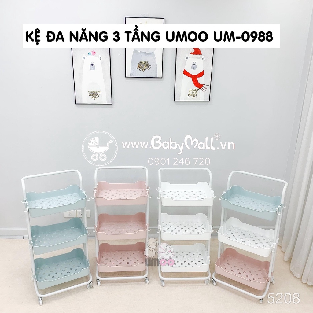 Kệ Đa Năng 3 Tầng Cao Cấp Có Bánh Xe Umoo 5208