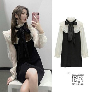 [Ảnh thật] BIGSIZE ĐẦM TIỂU THƯ CỔ BÈO PHỐI NƠ D490