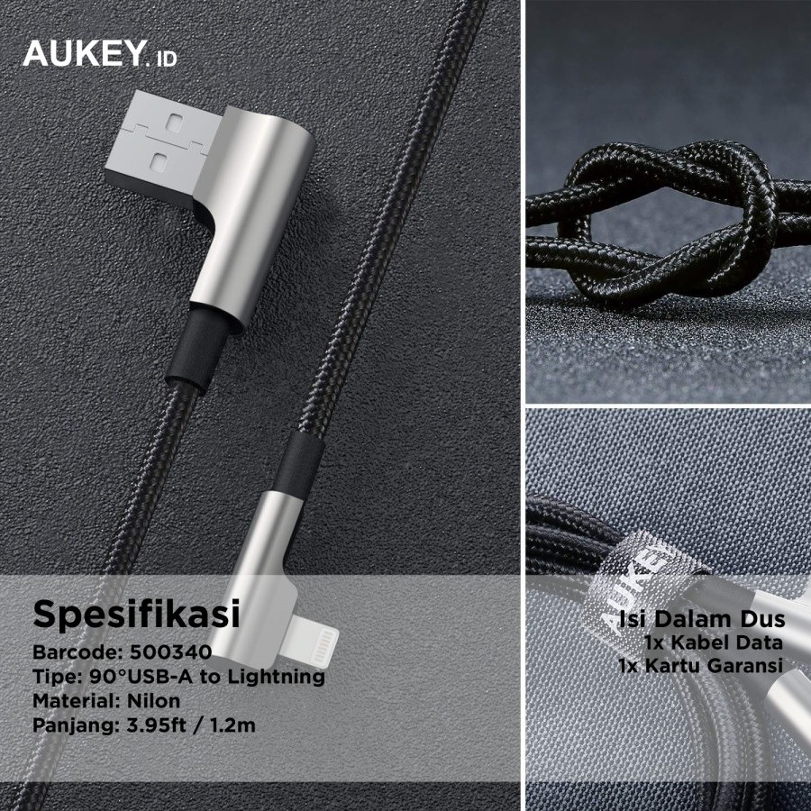 Dây Cáp Sạc Bện Sợi Nylon Grosirunik99 Aukey Cb-Bal6 - Usb - 90 Độ Dài 1.2m