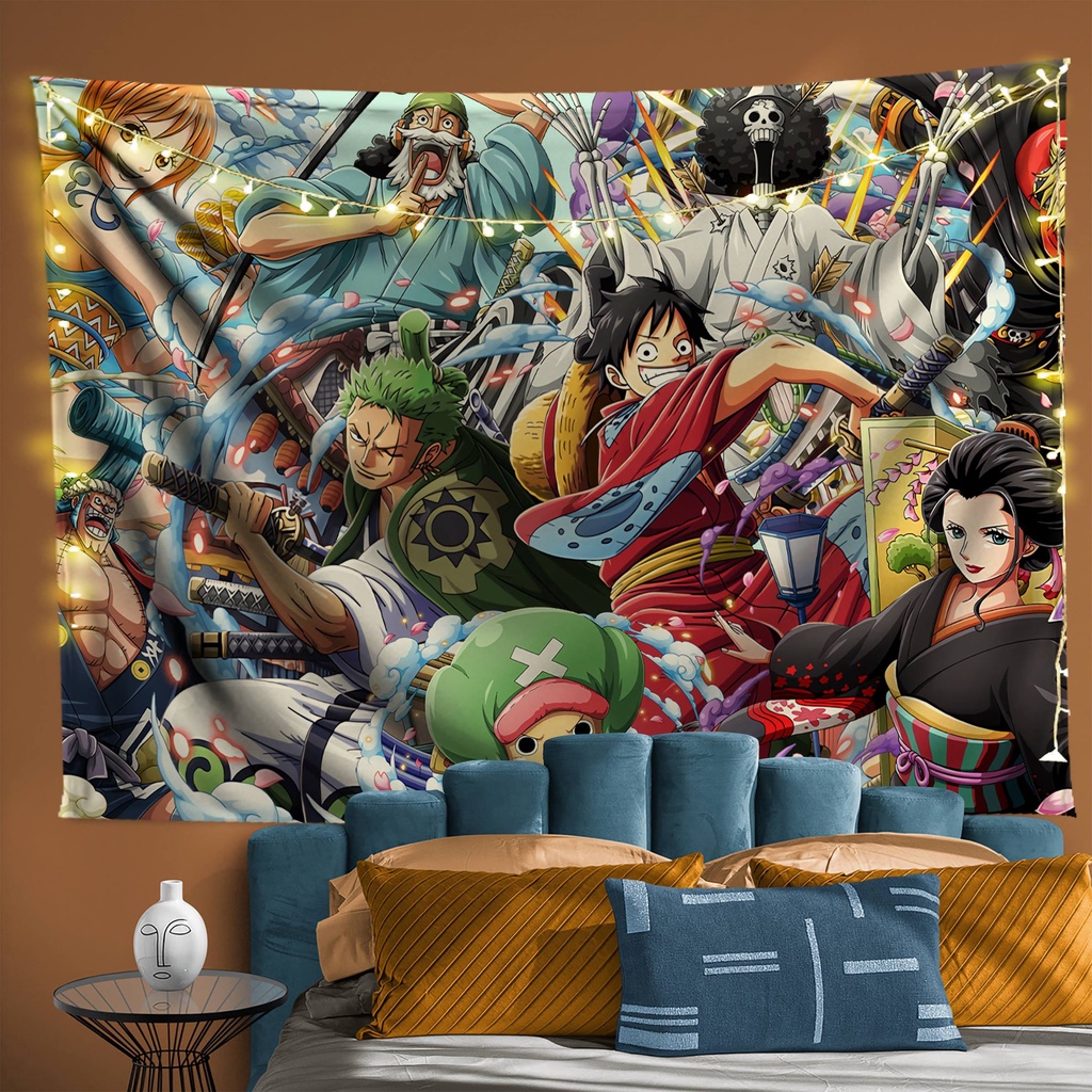 Vải treo tường Decor phòng mẫu Onepiece chất liệu lụa cao cấp - Tặng kèm đèn nháy và móc treo