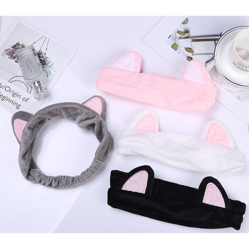 Băng Đô Turban Tai Mèo Dễ Thương, Bờm Tóc Rửa Mặt Bằng Nhung Thiết Kế Tiện Lợi