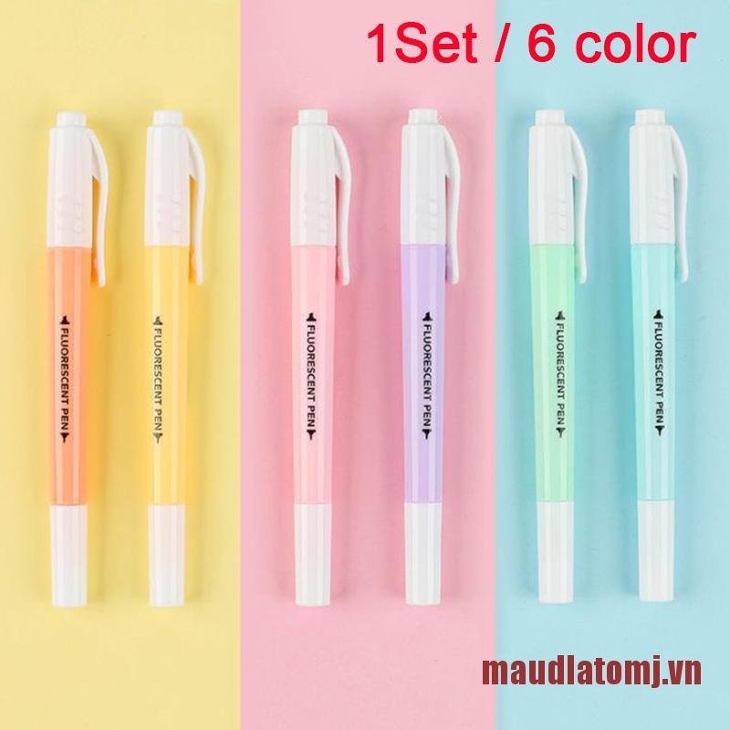 ATOMJ 6pcs Candy Color Double Head Highlighter Pen Stationery Marker Office S