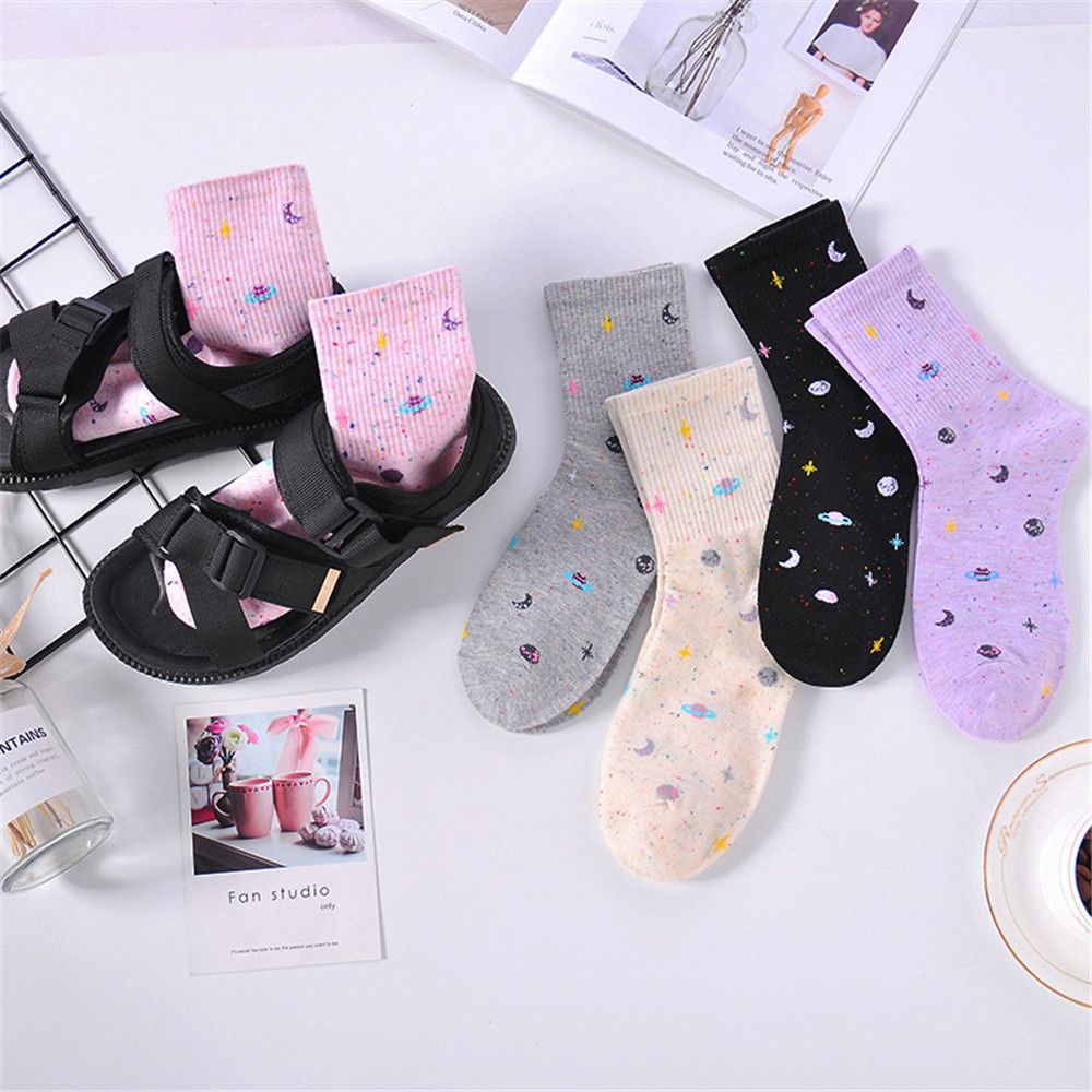 Vớ ống cao vừa in họa tiết hành tinh/ vũ trụ phong cách Hàn Quốc nhiều màu lựa chọn thời trang cho nữ