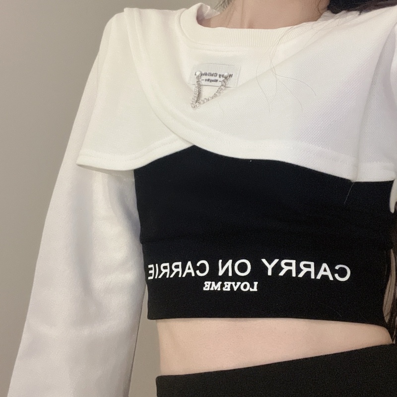 ZHELIHANGFEI Set Áo Thun Tay Dài + Quần Lưng Cao Thiết Kế Quyến Rũ