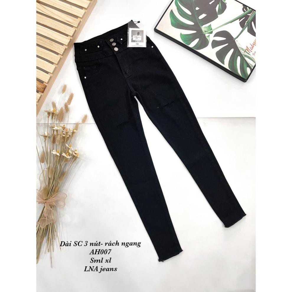 Quần Jean Nữ Aiori Skinny Dáng Dài Ôm Lưng Cao 3 Nút Màu Đen Tuyền Vải Cao Cấp Co Giãn Tốt Mềm Mịn Thoáng Mát_LNa