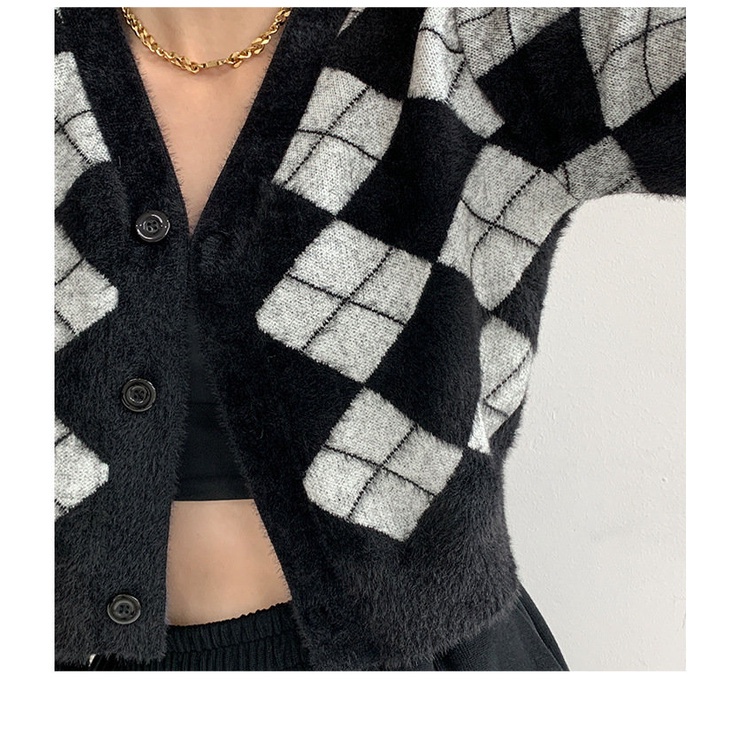 QKOOLE  Áo khoác cardigan dệt kim cổ chữ V đính cúc phong cách retro Hàn Quốc