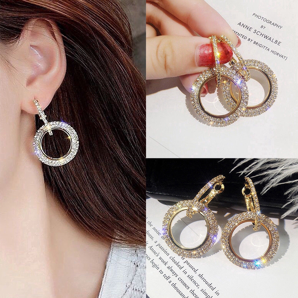 Khuyên tai tròn đính đá pha lê