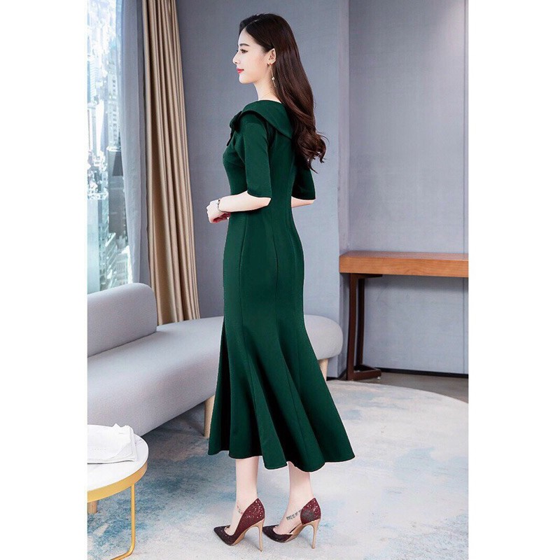 ĐẦM ÔM ĐUÔI CÁ ĐÍNH NƠ NỮ XANH ĐỎ HÀNG THIẾT KẾ CAO CẤP