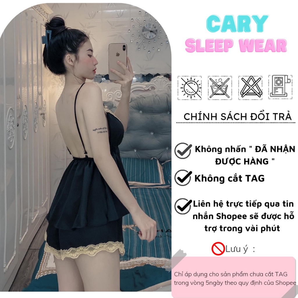 Đồ ngủ sexy nữ, đồ ngủ 2 dây có mút ngực đan dây lưng CARY